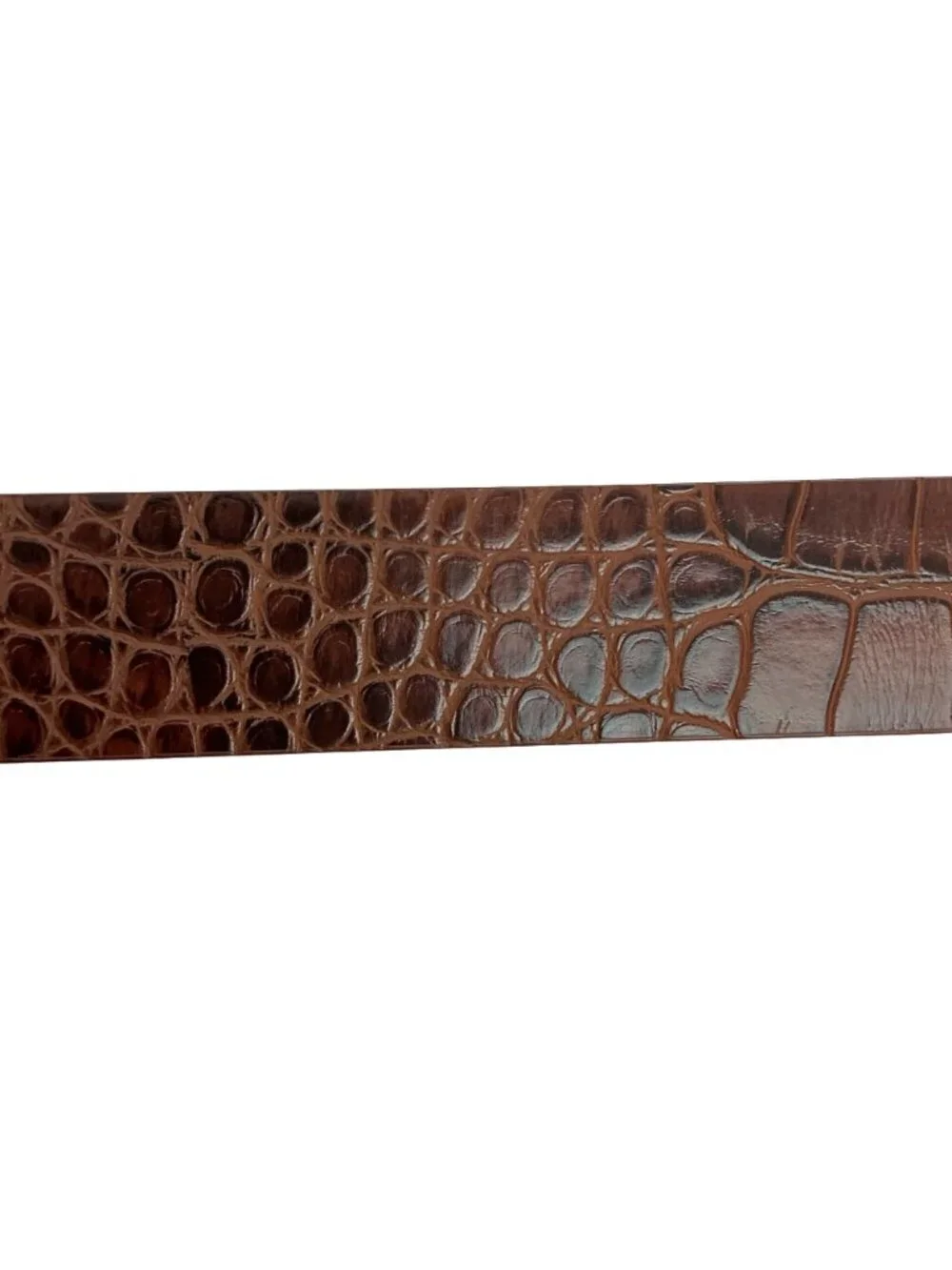 Randa Faux Croc Leather Belt With Gold & Silver Keeper Rings Women’s 32 Brown